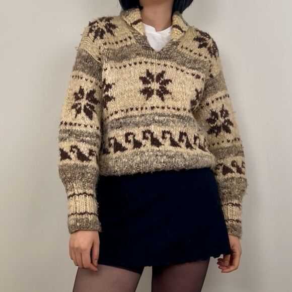 Vintage Cowichan Native Handmade Cable Knit Raw Wool Sweater,New Products : American Fashion Style Bags On Sale